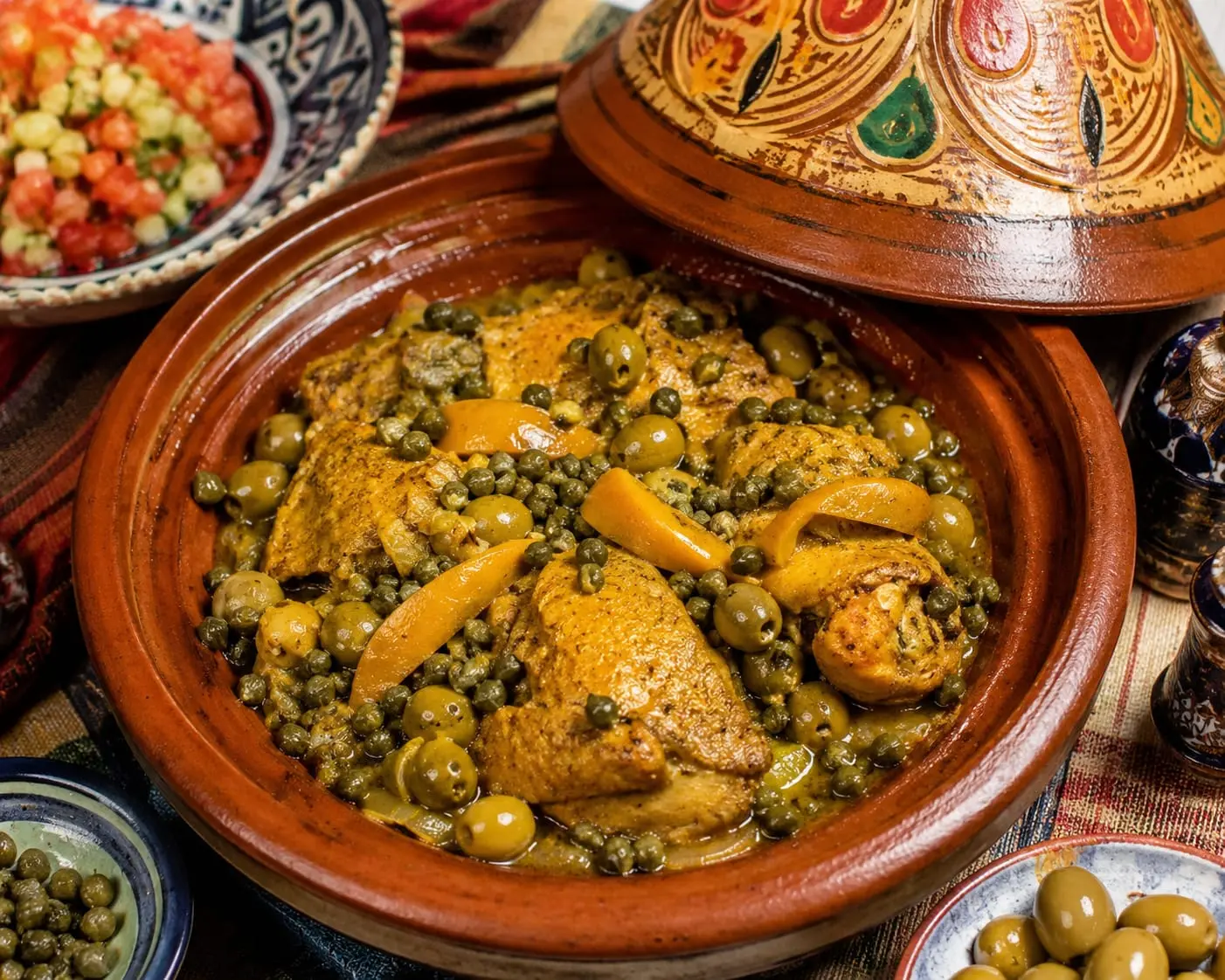 طاجين دجاج بكُبّار الأطلس والزيتون